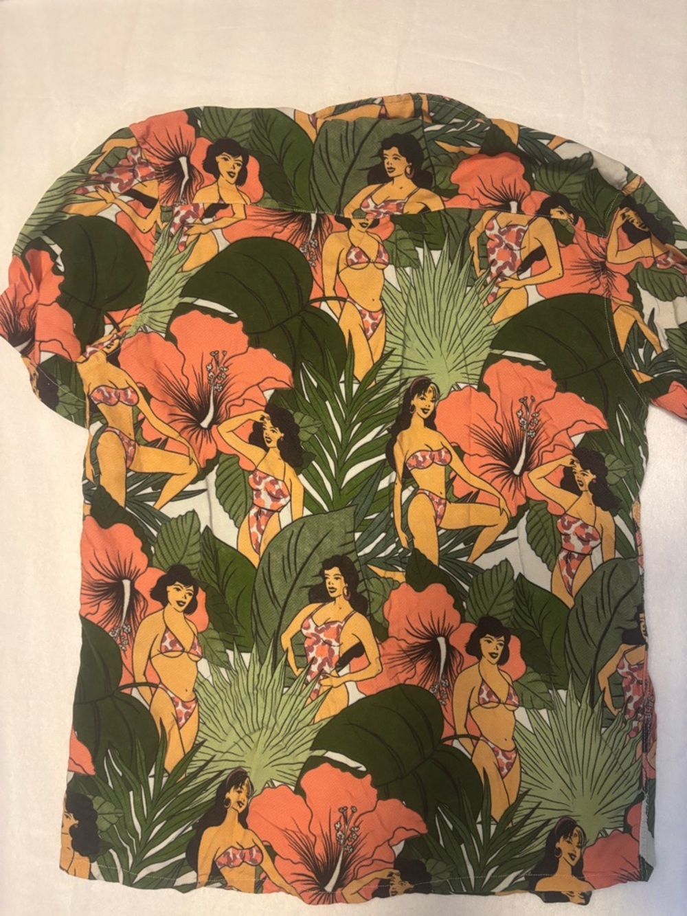 Duvin Hawaiian Floral Print Short Sleeve Shirt - Green/Coral - Picture 8 of 9